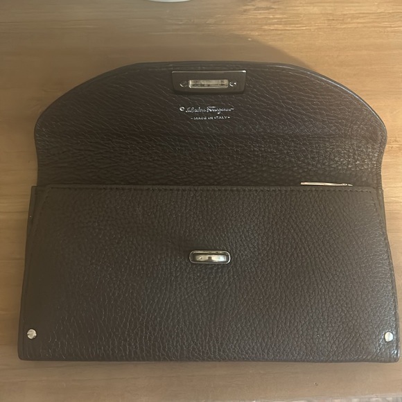 Salvatore Ferragamo Continental Wallet - Brown Leather & Silver Hardware - Picture 3 of 5